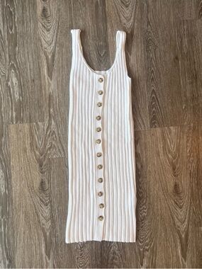 Forever 21 White Ribbed Button-Front Midi Dress